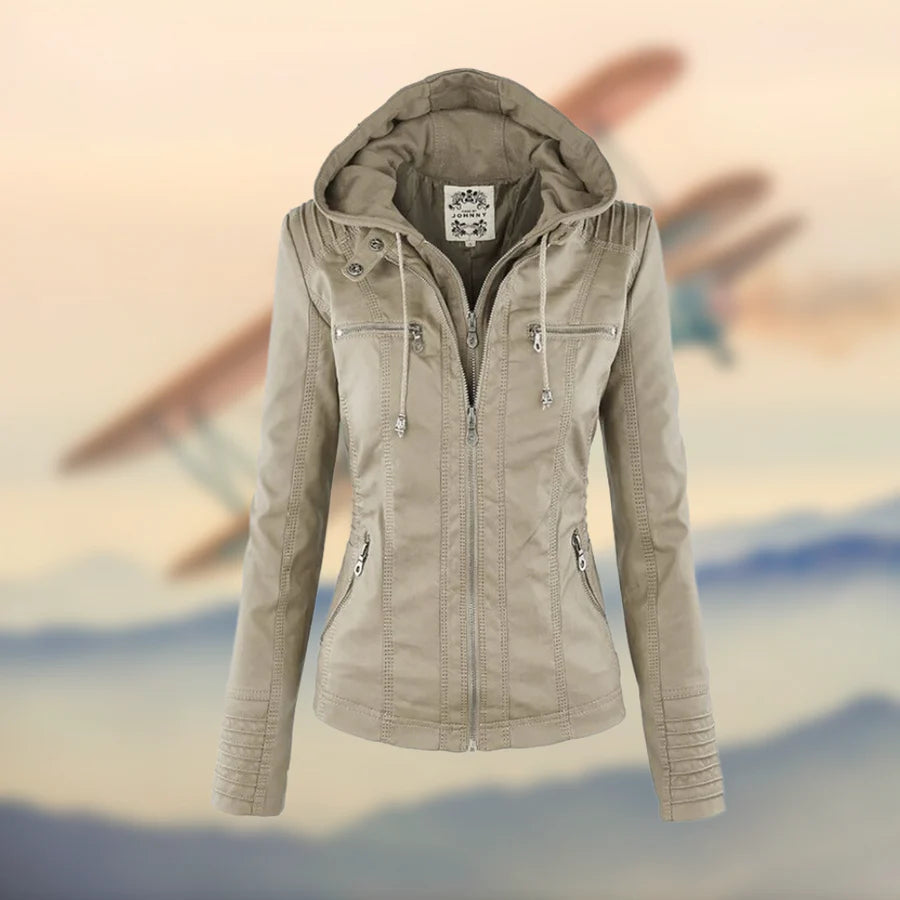 Caroline | Veste en cuir à capuche élégante et polyvalente
