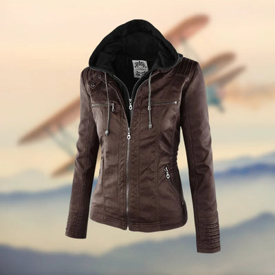 Caroline | Veste en cuir à capuche élégante et polyvalente