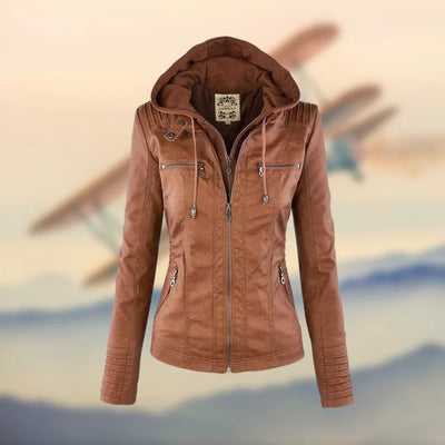 Caroline | Veste en cuir à capuche élégante et polyvalente