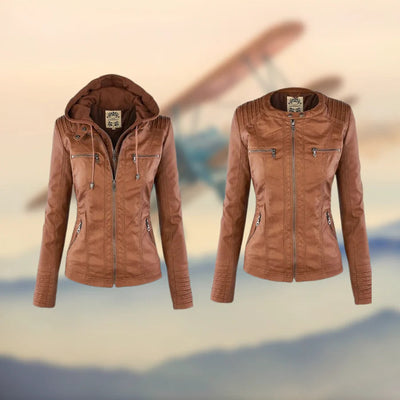 Caroline | Veste en cuir à capuche élégante et polyvalente