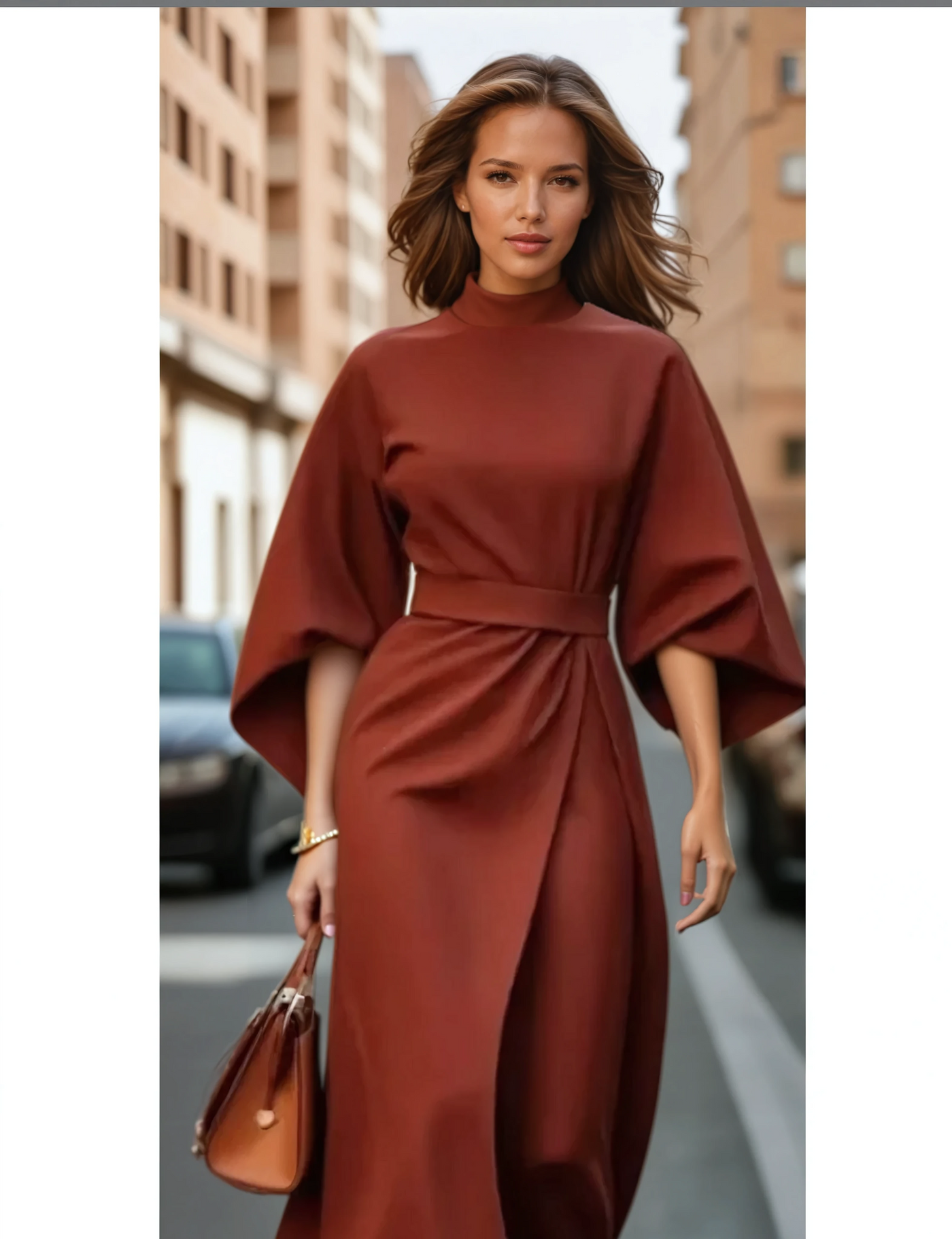 Sophia – Robe Élégante Avec Manches Lanterne Et Ceinture
