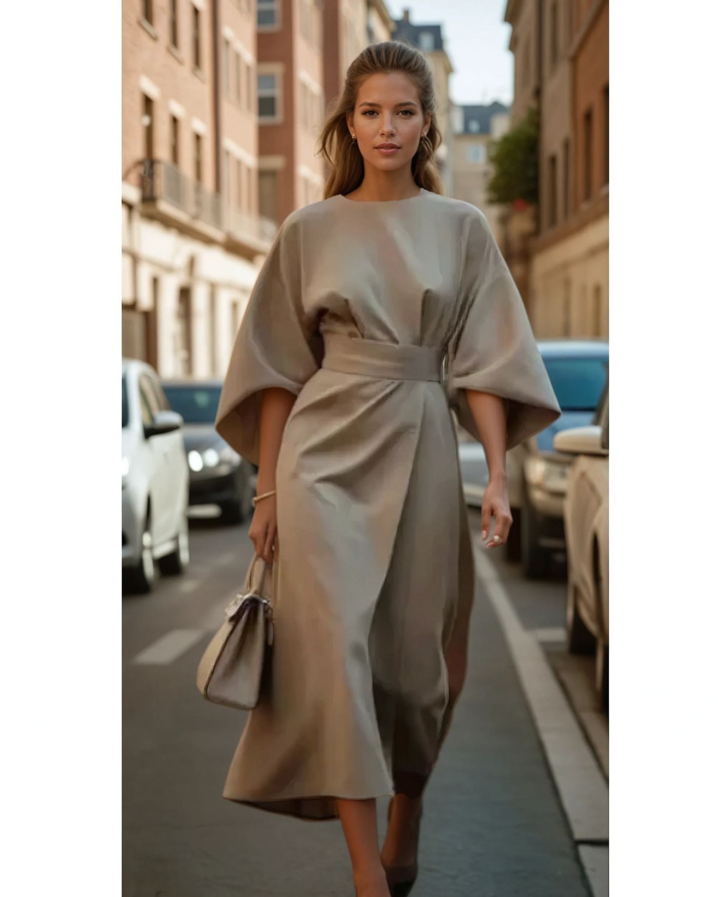 Sophia – Robe Élégante Avec Manches Lanterne Et Ceinture
