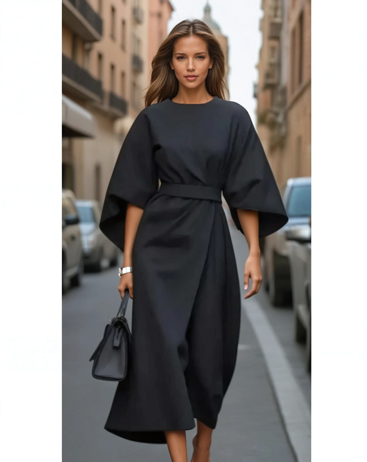 Sophia – Robe Élégante Avec Manches Lanterne Et Ceinture