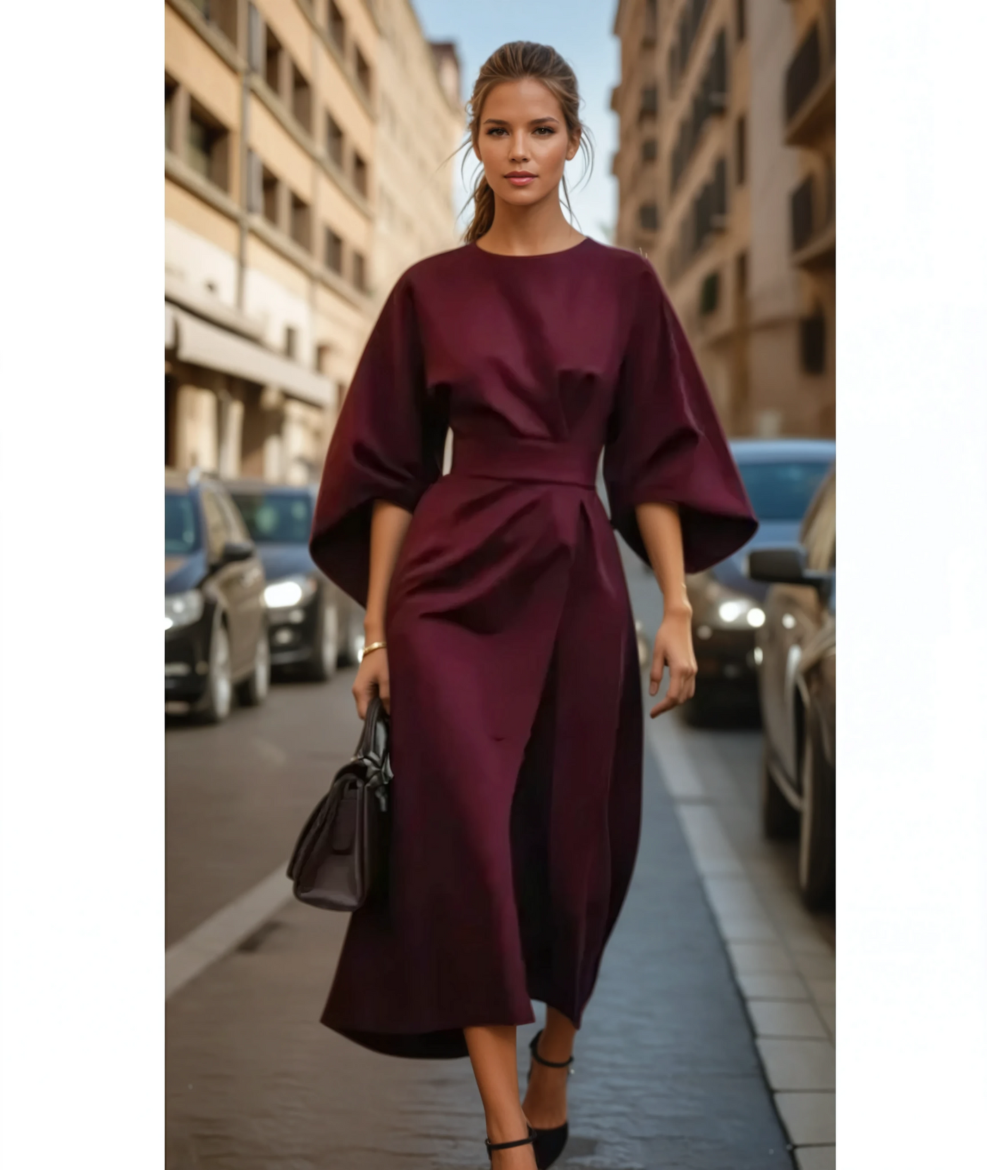 Sophia – Robe Élégante Avec Manches Lanterne Et Ceinture