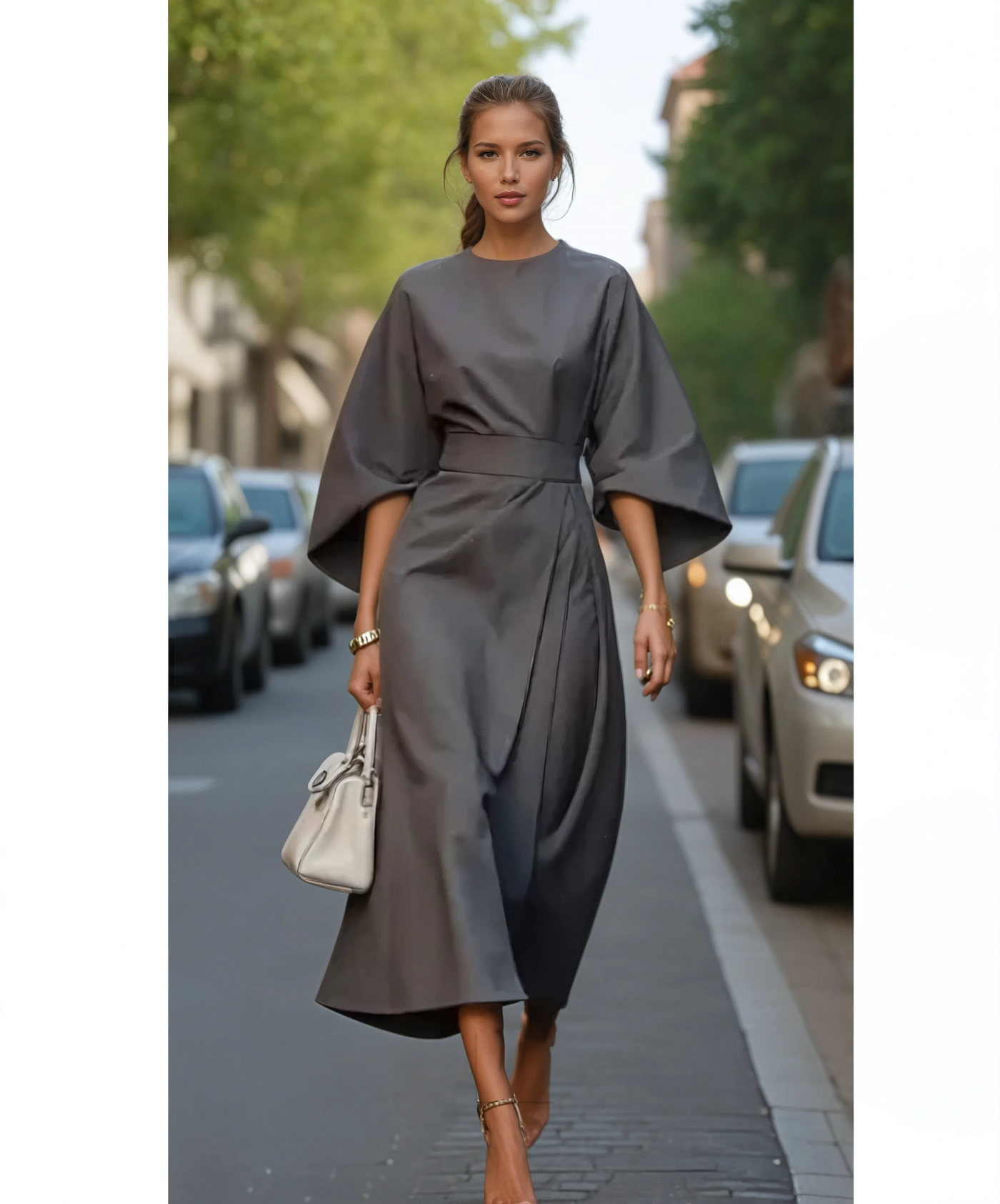 Sophia – Robe Élégante Avec Manches Lanterne Et Ceinture