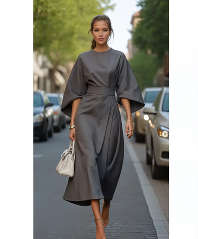 Sophia – Robe Élégante Avec Manches Lanterne Et Ceinture