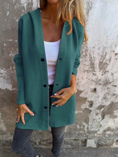 Elle | Veste à capuche décontractée à simple boutonnage
