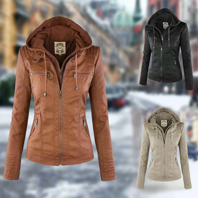 Caroline | Veste en cuir à capuche élégante et polyvalente