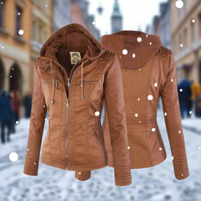 Caroline | Veste en cuir à capuche élégante et polyvalente