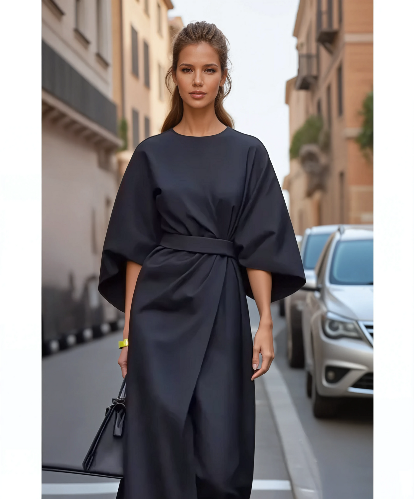 Sophia – Robe Élégante Avec Manches Lanterne Et Ceinture
