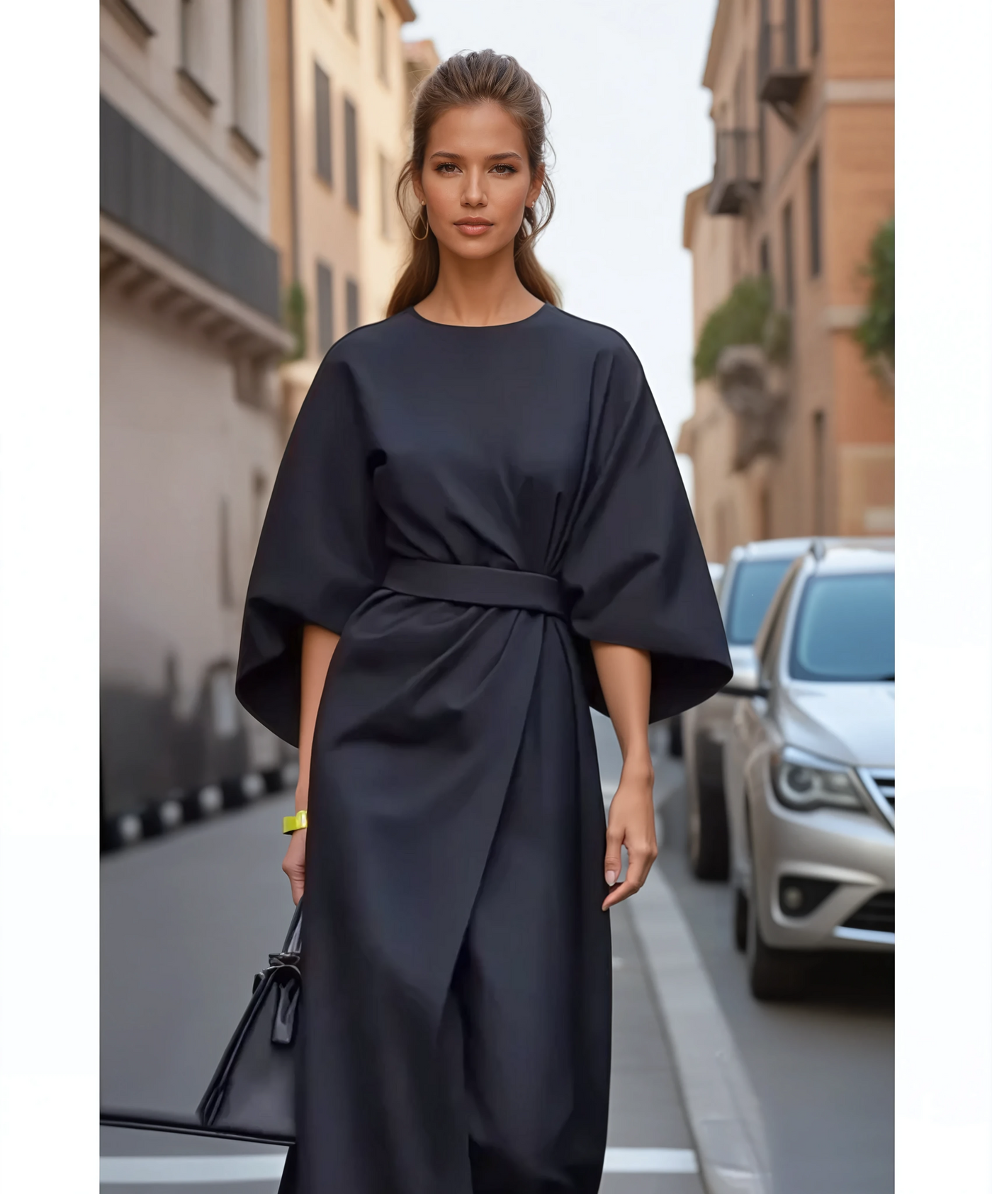 Sophia – Robe Élégante Avec Manches Lanterne Et Ceinture