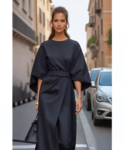 Sophia – Robe Élégante Avec Manches Lanterne Et Ceinture