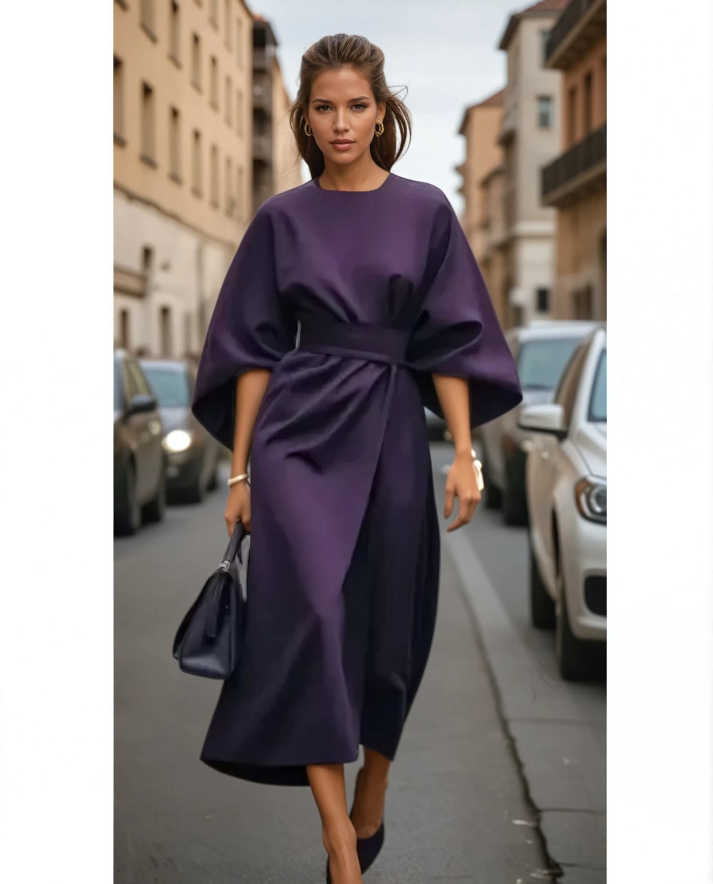 Sophia – Robe Élégante Avec Manches Lanterne Et Ceinture