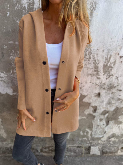 Elle | Veste à capuche décontractée à simple boutonnage