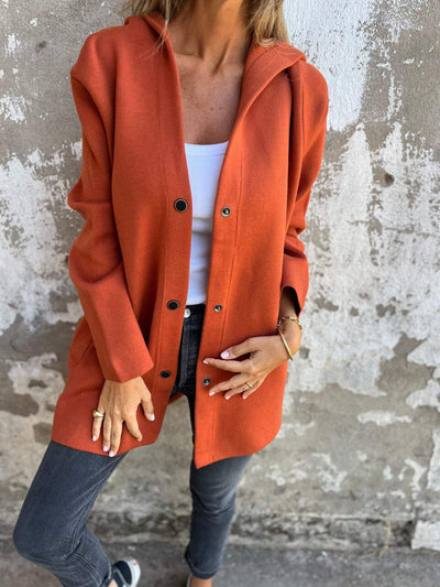 Elle | Veste à capuche décontractée à simple boutonnage