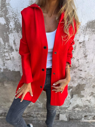 Elle | Veste à capuche décontractée à simple boutonnage