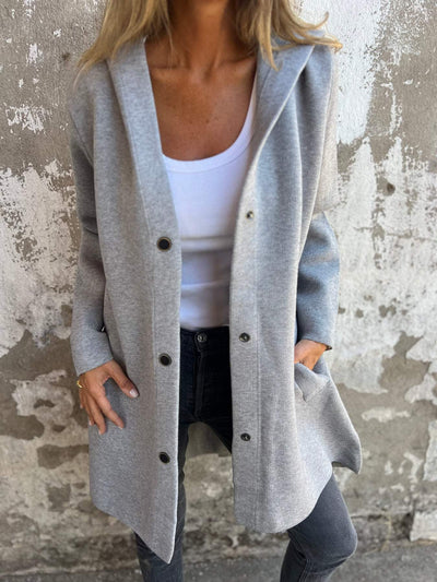 Elle | Veste à capuche décontractée à simple boutonnage