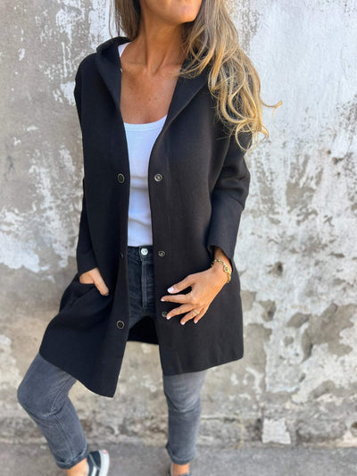 Elle | Veste à capuche décontractée à simple boutonnage