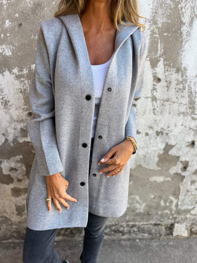 Elle | Veste à capuche décontractée à simple boutonnage
